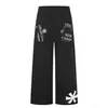 Pantalones de chándal anchos con estampado de bolsillo retro americano, pantalones casuales versátiles de otoño holgados y fluidos hasta el suelo para hombres y mujeres