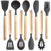 Utensilios de cocina de silicona con mangos de madera, espátula antiadherente, espátula de silicona de grado alimenticio para uso doméstico, espátula de silicona para cocinar antideslizante y antiescaldamiento