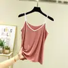 Nuevo modelo de verano, camisola de modal para mujer, bloques de color, fina, holgada, cuello en V, capa base versátil