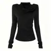 Blusa de tricô feminina de manga longa com decote U e design ombro a ombro, perfeita para looks de outono e inverno, apresentando cintura marcada estilo francês e uma estética suave e feminina