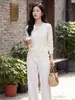 Elegante y juvenil cárdigan de punto 100% lana con cuello redondo y botones para mujer, chaqueta suéter de punto de manga larga para principios de otoño
