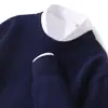 Suéter de Lana de Punto Redondo para Hombre de Primera Línea Otoño e Invierno al por Mayor, Suéter de Lana de Punto de Color Sólido, Corte Holgado, Suéter Cálido Básico