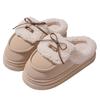 Couro Impermeável Laço Feminino Inverno Algodão Pantufas para Uso Externo Delicada Versátil Veludo Bolo Forro de Lã Espessada Antiderrapante Casa