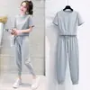 Conjunto Casual Deportivo de Manga Corta de Verano 2026 para Mujer, Conjunto de Dos Piezas con Top Holgado Corto Petite y Pantalones Cropped