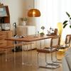 Mesa de comedor colgante acrílica de madera de cerezo nórdico rectangular de madera maciza tablero grande mesa simple de tronco banco de trabajo