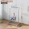 Estante Móvil para Mopa de Acero Inoxidable Almacenamiento de Baño Drenaje Utensilios Estante para Mopas Extraíble Montado en Pared De Pie