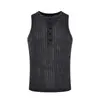 Chaleco de Verano para Hombre, Camiseta sin Mangas Deportiva Casual de Punto Acanalado Color Sólido, Cuello Redondo con Cierre de Media Botonadura