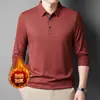 Ropa nueva para hombres de mediana edad y mayores, con forro polar, engrosada, camiseta transpirable, otoño e invierno, cuello camisero, camiseta POLO de manga larga, top casual holgado
