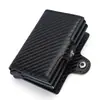 Cartera con tarjetero automático emergente de metal PU con patrón de fibra de carbono integrado, billetera plegable de aleación de aluminio, productos genuinos para hombre, anti-magnética
