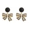 Aretes de Lazo Negro de Corea del Sur con Diamantes Lujo Ligero Elegante Estilo Hong Kong Diseño Nicho Aretes