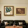 Pintura Decorativa Vintage para Sala de Estar Estilo Francês, Parede de Fundo para Sofá Maillard, Arte de Parede de Alto Padrão, Mural Grande para Parede Branca Estilo Meio do Século