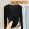 Cárdigan de Seda de Hielo para Mujer, Chal Exterior de Falda de Verano, Manga Larga, Blusa Corta de Aire Acondicionado, Chaqueta Tejida Delgada