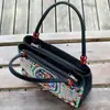 Suministro Transfronterizo Bolso de Mano Bordado por Ambos Lados Estilo Étnico con Accesorios de Cuentas de Madera y Cremallera de Doble Capa Bolso Tote de Lona Portátil