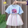 Conjunto de Vestido de Manga Corta de Chicas Cazadoras de Demonios Kpop Estilo Verano Moda Vestido de Tul de Princesa Falda de Dos Piezas para Niñas Jóvenes