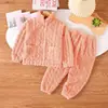 Pijamas de coral fleece para niños para otoño e invierno, conjuntos gruesos de terciopelo para niños y niñas, ropa de casa de franela para niños