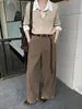 Calça pantalona balloon simples em veludo cotelê estilo coreano ICCIICC para mulheres, calça casual de perna larga com fenda na lateral, novo modelo 0960
