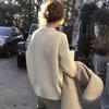 Suéter de Punto Grueso Base de Color Sólido Suelto con Cuello Redondo Nuevo para Mujer Otoño e Invierno Suave y Acogedor
