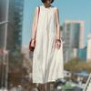 Vestido de Lino Completo Lavable con Enzimas, Suave, Seco y Transpirable, Corte A, Sin Mangas para Mujer, Largo y Delgado de Verano
