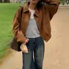 Em estoque Jaqueta biker de camurça solta estilo ins coreano para o início do outono, jaqueta casual versátil de manga comprida