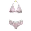 2025 Nuevo Estilo de Verano Bikini Puro Lujuria Sexy Retro Cuadros Dividido Pecho Pequeño Ins Traje de Baño Sexy