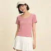 Camisa de Mujer Simple de Alta Elasticidad, Estilo Nuevo Verano 2026, Camiseta de Manga Corta de Color Sólido, Estilo Básico Versátil Simple para el Viaje Diario