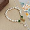 Pulsera de Perlas de Agua Dulce Barroca Hecha a Mano con Cuentas Año Nuevo Carácter Fu Chapado en Oro Real Joyería de Mano Elegante para Mujer