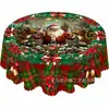 Mantel redondo navideño más vendido de Temu transfronterizo con estampados de alta definición de Papá Noel y muñecos de nieve, decoración festiva de mesa, en stock