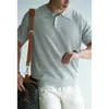 Camisa Polo Casual de Lino y Lyocell Mezclado Retro para Hombre Verano 2026 Camiseta de Manga Corta Tejida con Textura de Gofre
