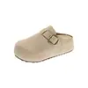 Chinelos Birkenstock de Pelúcia com Aumento Interno de Altura Retrô Outono 2026 Novos Calçados Meio Fechados de Solado Grosso Peludos Slip-on para Pessoa Preguiçosa