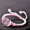 Atacado Pulseira de Raposa Esculpida em Cristal Rosa Natural Pulseira Feminina de Cordão Vermelho Tecido à Mão Joias de Cristal