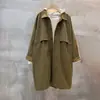 Jaqueta corta-vento de algodão com lapela de marca para mulheres, primavera, versátil, comprimento médio, estilo coreano, cardigã de costura plus size