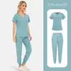 Tamanho Grande Unissex Secagem Rápida Fino Manga Curta Calça Longa Gola V Cor Sólida Roupa Cirúrgica de Hospital para Médico Doutor Enfermeiro