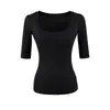 208-2026 Estilo Nuevo Primavera/Verano Top Casual de Puro Deseo con Cuello en U para Mujer, Camiseta Sexy Ajustada Adelgazante de Cinco Mangas