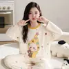 Pijama para Niñas de Algodón Puro Primavera y Otoño Manga Larga Estilo Delgado Niñas Niños Grandes Adolescente Estudiante de Secundaria Estilo Otoño Ropa de Casa