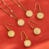Nuevo Conjunto de Collar y Pendientes Redondos con Carácter de Fortuna Estilo Chino Acero Inoxidable Oro de 18 Quilates Joyería de Fortuna Estilo Nacional para Mujer