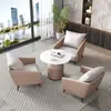 Mesa y Silla de Lujo Ligero para Apartamento Pequeño Combinación Hotel Recepción de Lobby de Hotel Área de Recepción Sofá de Recepción de Negocios Mesa Redonda Pequeña de Balcón