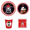 Mm070 Banner Pirata Rojo y Negro Tema Hna Fiesta Festiva para 8 Personas Set de 4 Piezas Plato de Papel Vaso de Papel