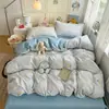 Estilo ins conjunto de capa de edredom macia e amigável à pele conjunto de quatro peças capa de edredom lavável à máquina conjunto individual de três peças roupa de cama para dormitório estudantil 4