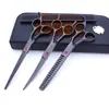 Tijeras de belleza para mascotas de 7.0 pulgadas color negro galvanizado 5 dientes de corte recto tijeras de corte curvo tijeras de hueso de pescado peine de fila en stock