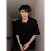 Camiseta Manga Curta Masculina Estilo Coreano Solta com Ombreira Removível 2026 Verão Nova Cor Sólida Resistente Casual Versátil