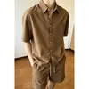 Traje Casual Estilo Old Money para Hombre, Estilo Delgado de Verano, Camisa de Seda Helada Relajada y Perezosa, Pantalones Cortos de Manga Corta, Conjunto Completo