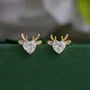 Pendientes Cao Shi Exquisitos de Corazón de Astas Europeos y Americanos para Mujer, Incrustados con Circonita, Joyería Linda para Dama, Estilo Festivo de Navidad