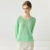 Suéter de punto para mujer de otoño e invierno, cuello en V, seda y cachemira, corte holgado y ajustado, suéter de punto liso versátil