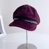 2026 Cinto de Couro Veludo Camurça Retrô Chapéu Octogonal Feminino Outono Inverno Moda Capuz Estilo Artístico Boina