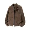 Jaqueta de couro PU tie-dye estilo americano com gola alta, coleção primavera/outono masculina, design de alta qualidade, ombros com caimento regular, jaqueta bomber, jaqueta Harrington flight
