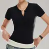 Ropa de Yoga de Verano Camisa Henry de Manga Corta Top de Fitness Elástico Ajustado Adelgazante Camiseta Deportiva para Correr Entrenamiento Exterior