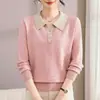 Suéter de punto de manga larga de otoño con cuello camisero para madres, nuevo estilo otoño e invierno 2026, suéter suave de alta elasticidad para mujeres de mediana edad