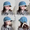 Chapéu de Bebê Primavera e Outono Jeans Bordado Cereja Menino e Menina Princesa Chapéu de Pescador Bebê À Prova de Vento Proteção Solar Chapéu de Bacia Inverno