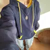 Sudadera con capucha casual de bloqueo de color retro americano para hombres y mujeres, top holgado oversize de moda para primavera y otoño