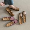 Zapatillas de Casa Silenciosas de 3.5cm con Punta Cuadrada Inferior para Exterior, Zapatillas Perezosas Retro Nuevas Baotou Mary Jane, Piel de Vacuno Lavada al Viento, Medias Zapatillas